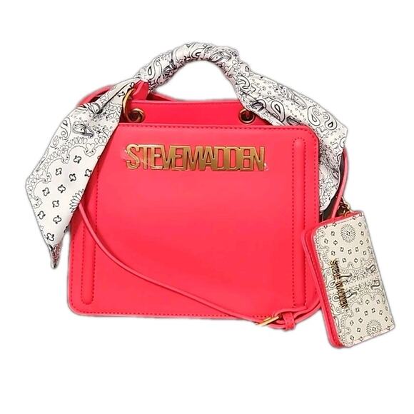 Steve Madden Handbags - STEVE MADDEN BEVELYN Red Satchel Crossbody Bag Scarf Card Holder Viral